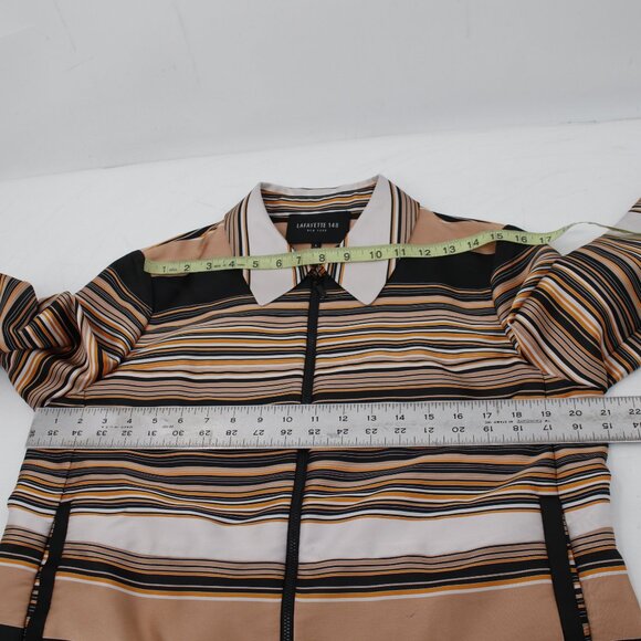 Lafayette 148 jacket women's Large full zip striped collared silk polyester - Picture 9 of 12